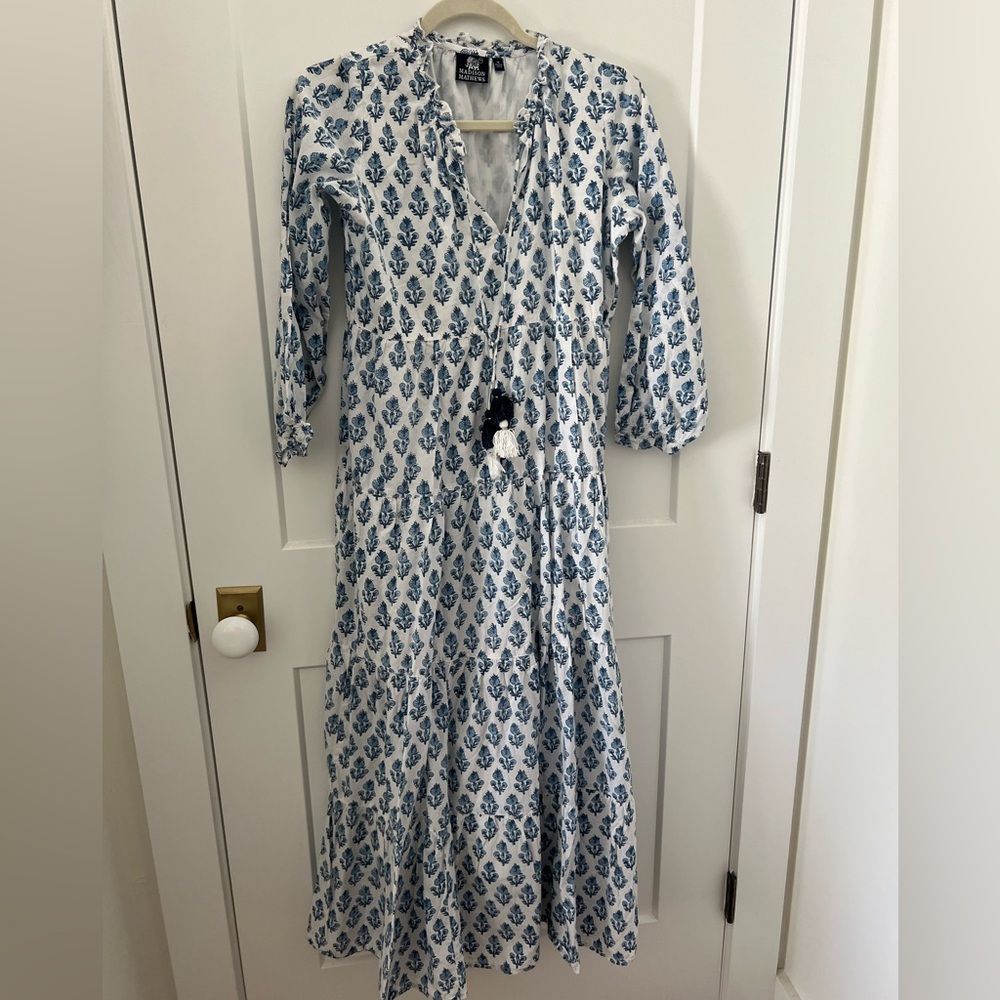 Madison Mathews block print maxi dress size S